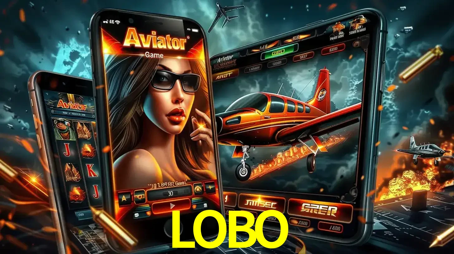 O popular jogo de apostas Aviator exibido em vários celulares e tablets, mostrando a interface emocionante e a ação de voo disponíveis para jogar agora no LOBO.